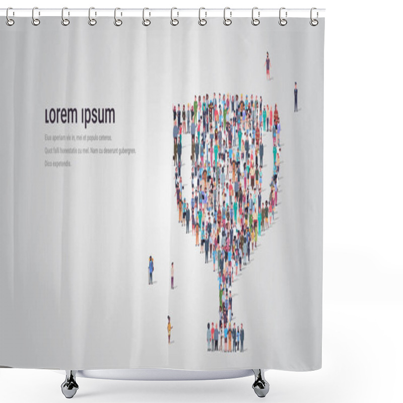 Personality  Big People Group Standing Together In Trophy Cup Shape Crowd Of Different Occupation Employees First Place Championship Victory Concept Full Length Horizontal Copy Space Shower Curtains