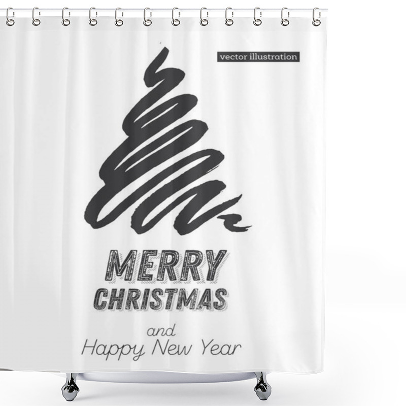 Personality  Christmas Tree Sketch Isolated On White Background. Merry Christmas. Vector Illustration. Silhouette Of Hand Drawn Spruce Tree. Shower Curtains