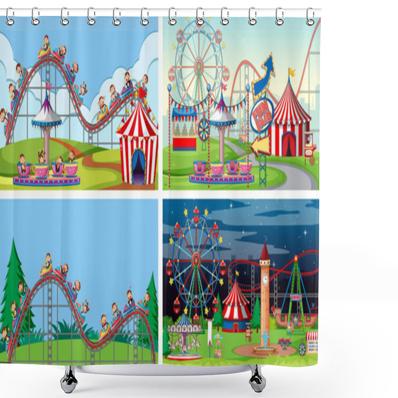 Personality  Four Scenes With Many Rides In The Fun Fair Shower Curtains