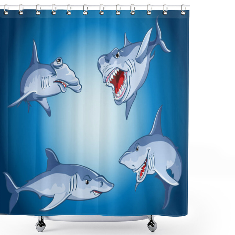 Personality  Set Of Scary Sharks In Cartoon Style Shower Curtains