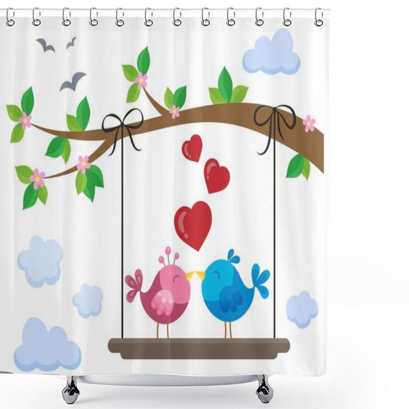 Personality  Valentine Birds On Board Below Branch 1 Shower Curtains