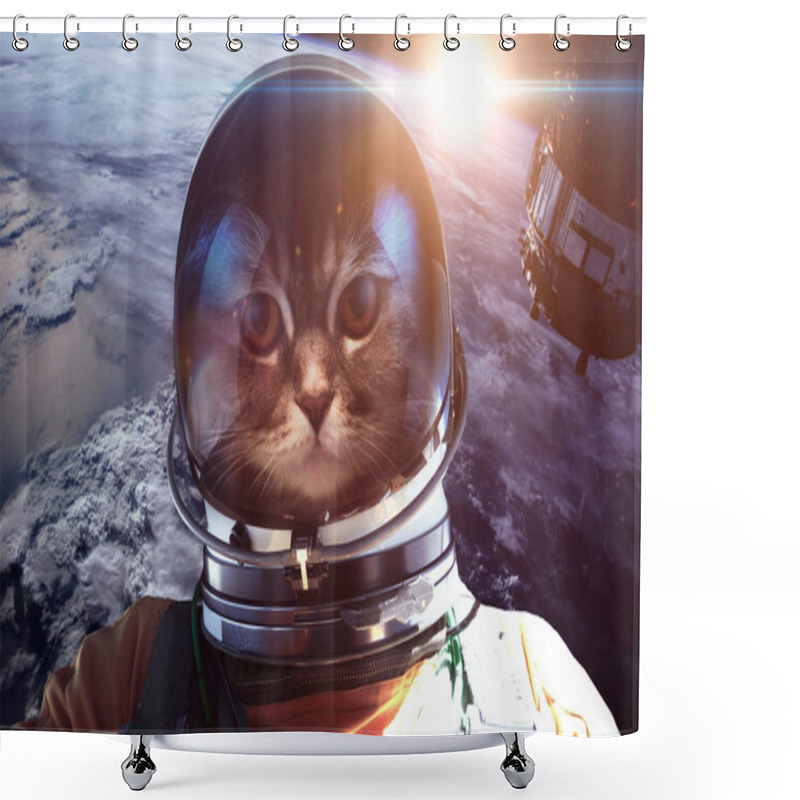 Personality  Astronaut Cat In Outer Space Against The Backdrop Of The Planet Earth. Elements Of This Image Furnished By NASA Shower Curtains