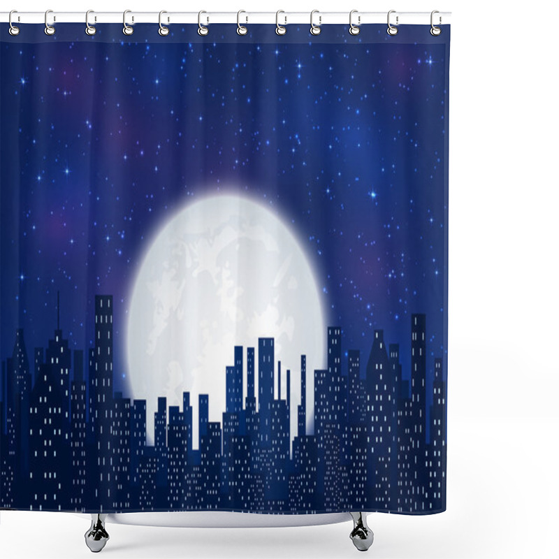 Personality  Night City On Moon Background Shower Curtains