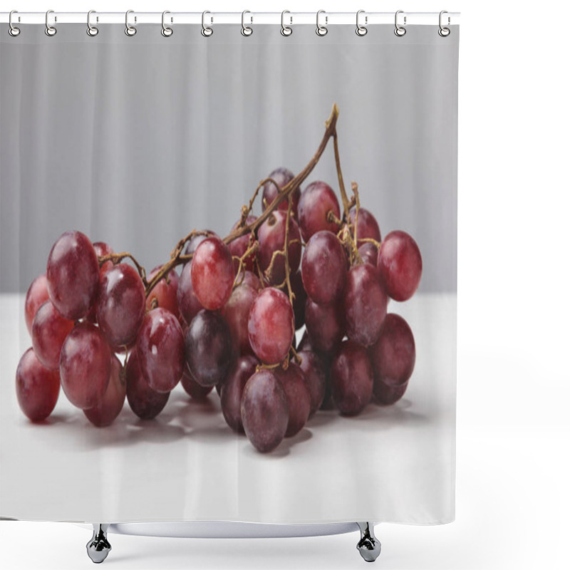 Personality  Close Up View Of Pile Of Red Grapes On Gray  Shower Curtains