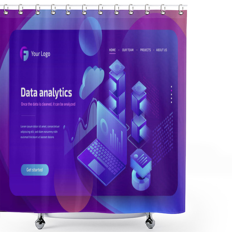 Personality  Concept Business Analytics Of Data Financial Graphs Or Diagrams, Landing Page Template. Financial Review With Laptop. 3d Isometric Illustration. Shower Curtains