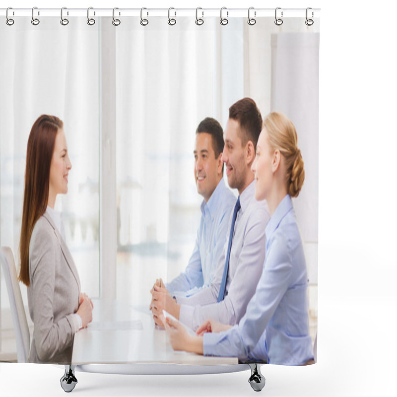 Personality  Smiling Businesswoman At Interview In Office Shower Curtains