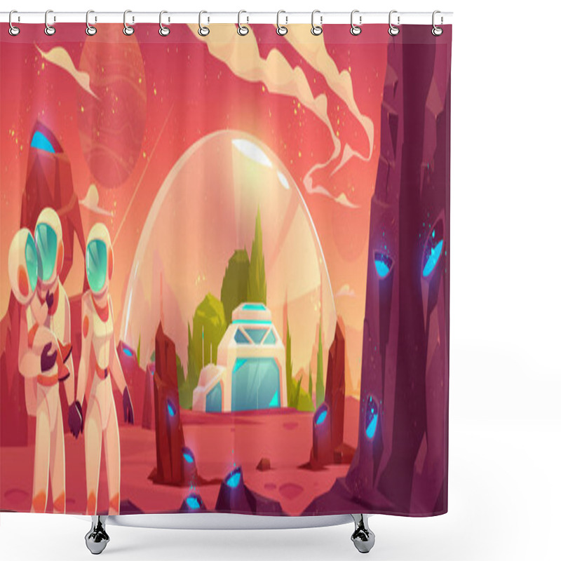 Personality  Astronauts Family On Red Planet Surface Background Shower Curtains