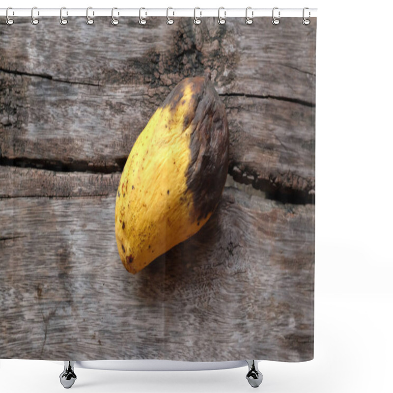 Personality  Top View And Flat Lay Rotten Mango On A Wooden Plate. Waste Food Concept Shower Curtains