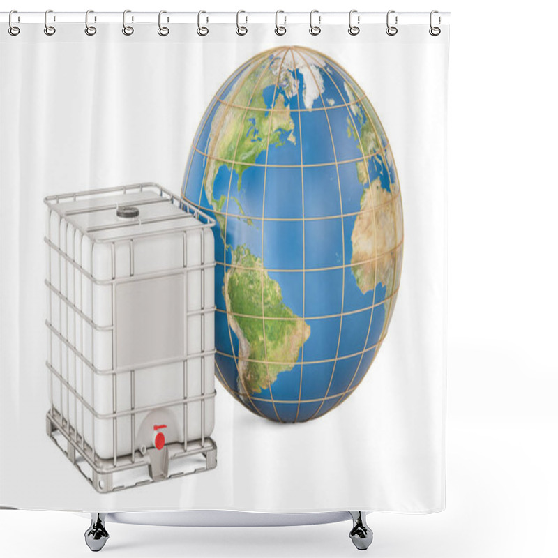 Personality  Intermediate Bulk Container With Earth Globe. Transport Of Liqui Shower Curtains