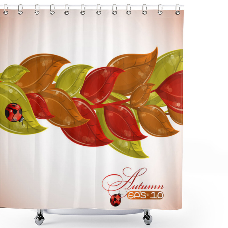 Personality  Autumn Branches Tree With Ladybug, Vector Shower Curtains