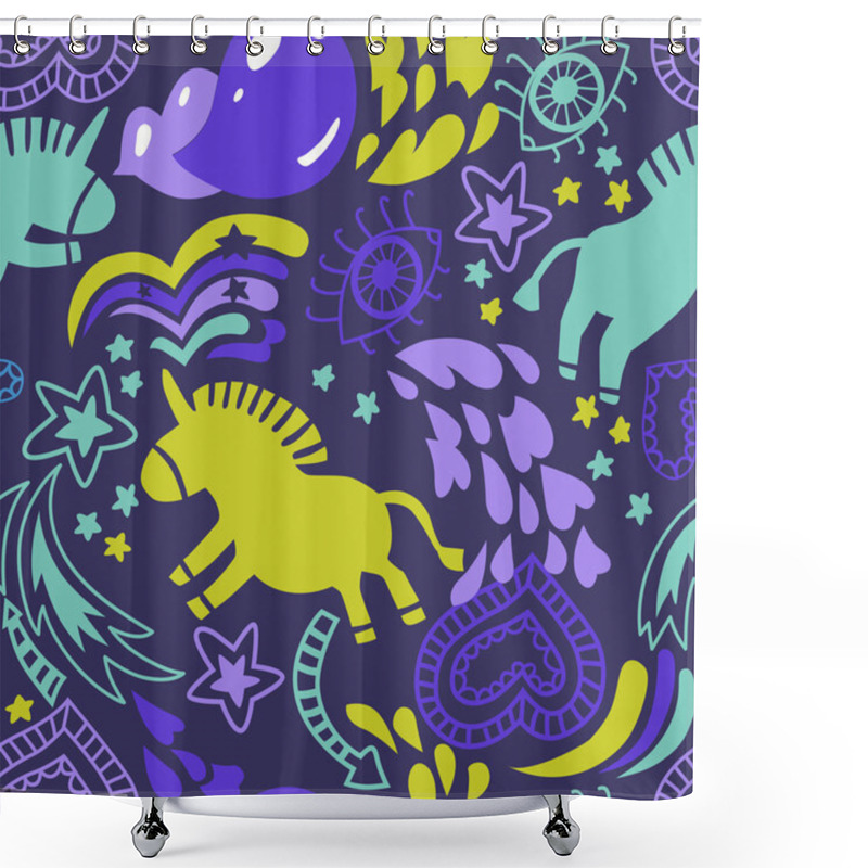 Personality  Seamless Blue Unicorns Pattern Shower Curtains