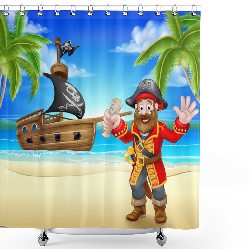 Personality  Cartoon Pirate On Beach Shower Curtains