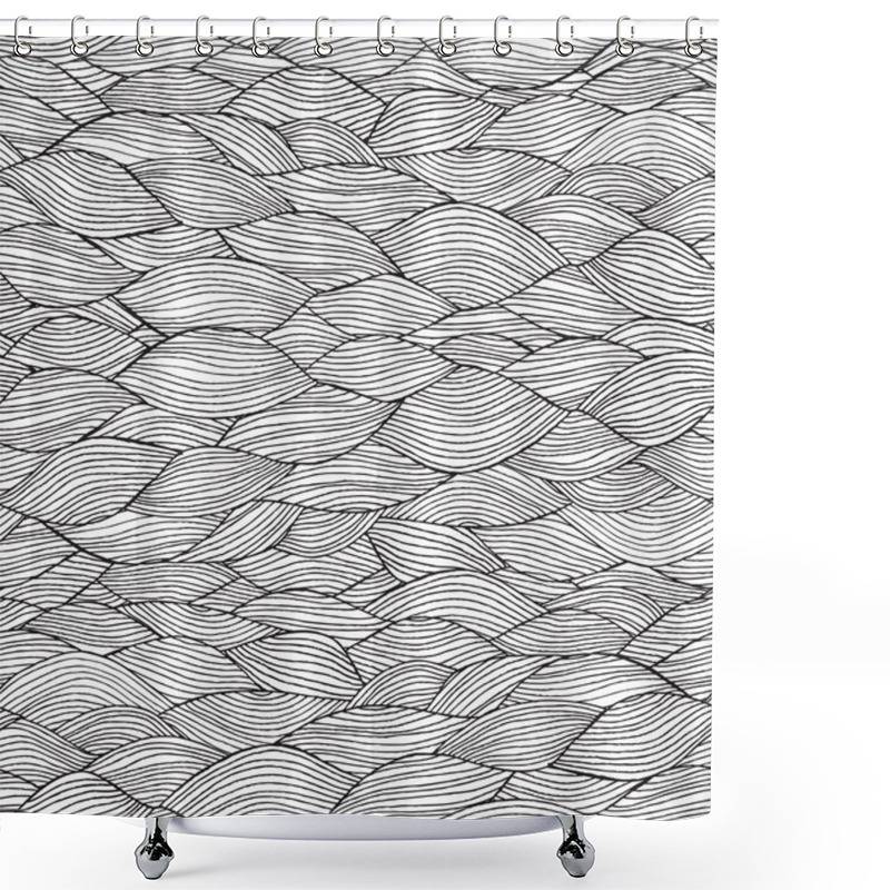 Personality  Waves Seamless Pattern In Black And White Shower Curtains