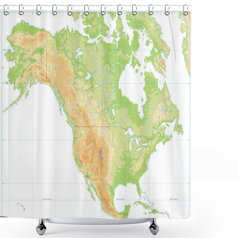 Personality  North America Physical Map Isolated On White. No Text Shower Curtains