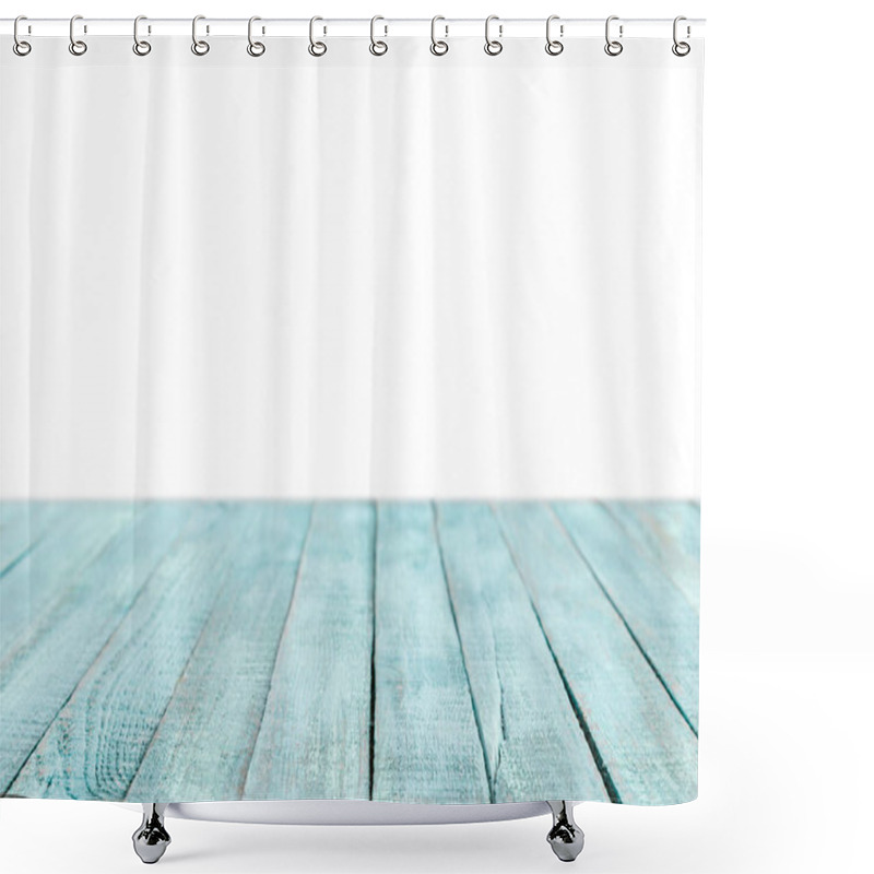 Personality  Turquoise Striped Wooden Tabletop On White Shower Curtains