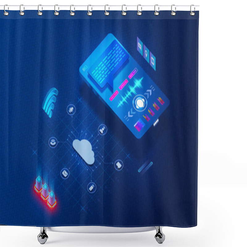 Personality  Cloud Communications Concept - Contact Center As A Service And Communications Platform As A Service - CPaaS And CCaaS - New Cloud-based IT Solutions - 3D Illustration Shower Curtains