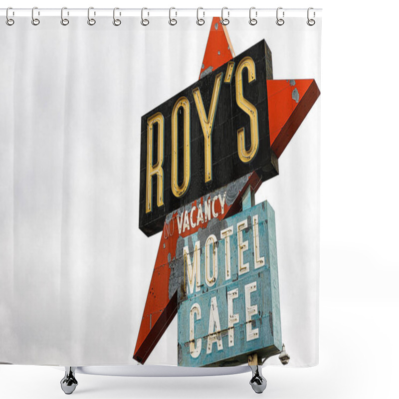 Personality  Amboy,CA/USA - Oct 27,2015 : Legendary Roy's Motel And Cafe On Historic Highway Route 66. Shower Curtains