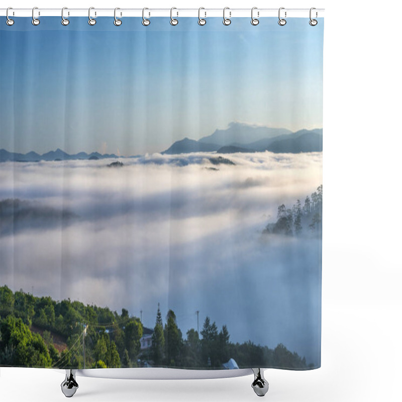 Personality  Dawn On The Plateau Pine Forests Covered With Fog Shrouded So Beautiful Idyllic Countryside Dalat Plateau, Vietnam Shower Curtains