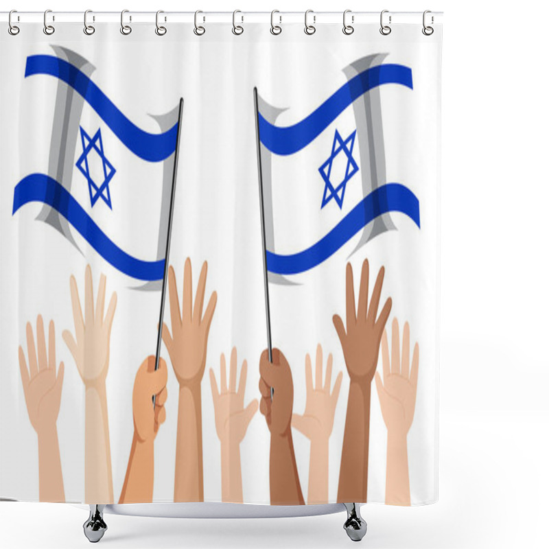 Personality  Illustration Of A Human Hand Holding The Israel Flag, Promoting Peace Shower Curtains