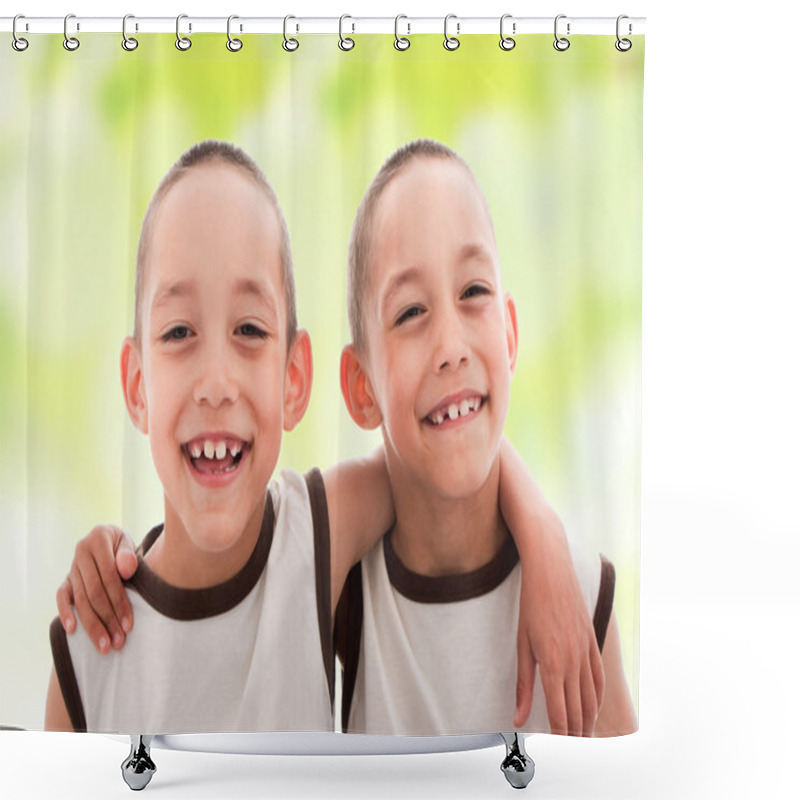 Personality  Two Smiling Happy Boys Twins Shower Curtains