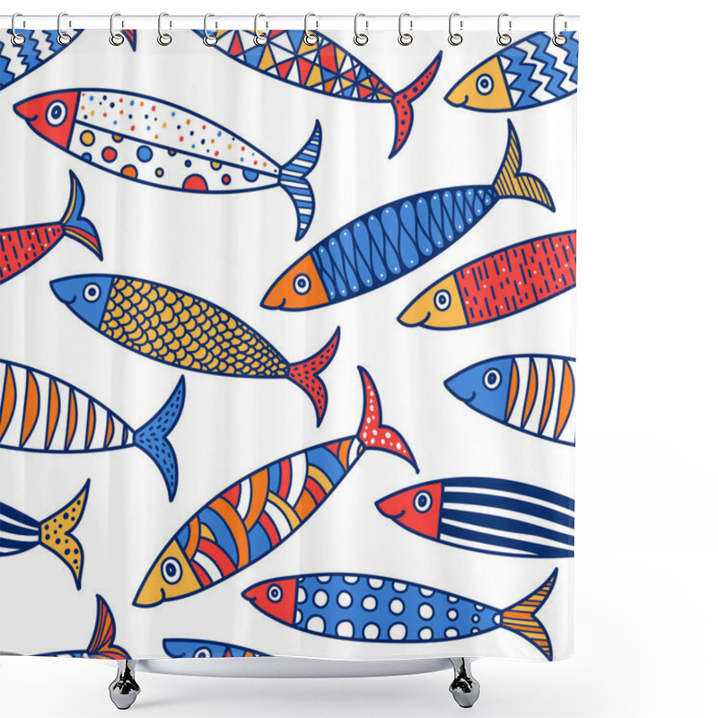 Personality  Cute Fish.  Kids Lbackground. Seamless Pattern. Can Be Used In Textile Industry, Paper, Background, Scrapbooking. Shower Curtains