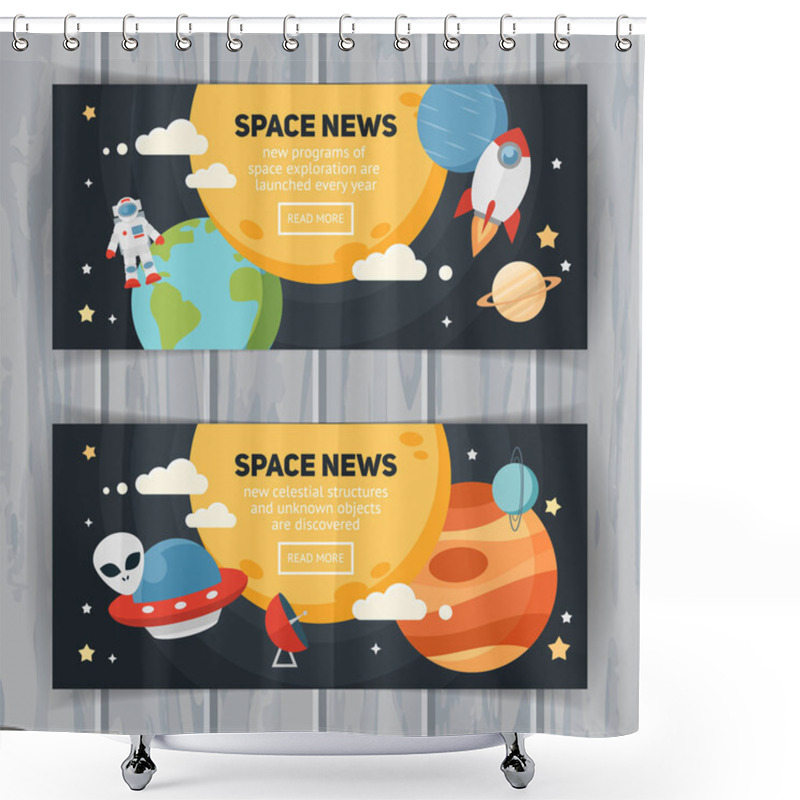 Personality  Space Theme Banners And Cards Shower Curtains