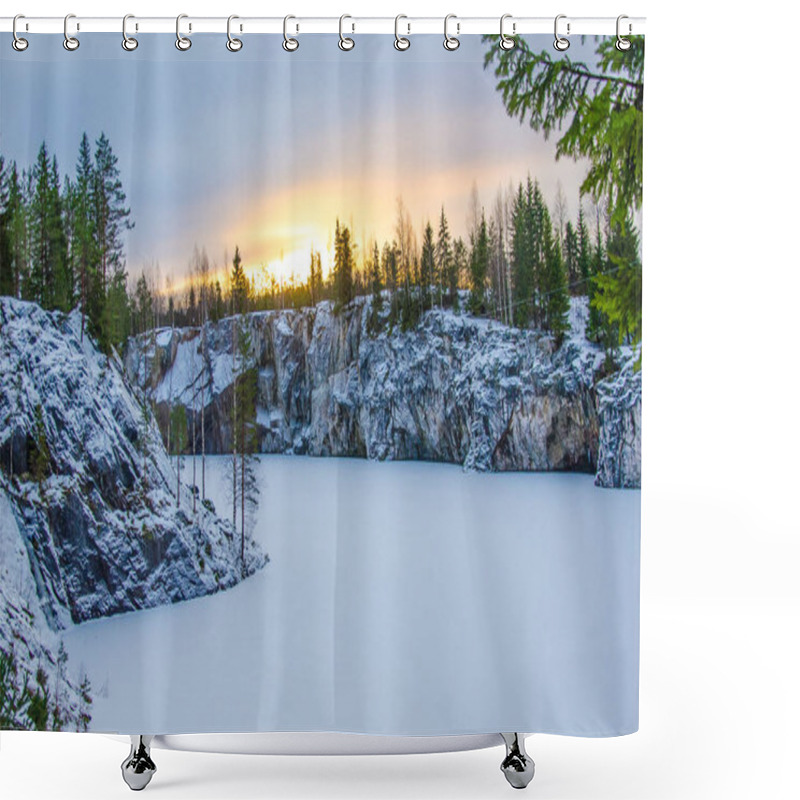 Personality  Ruskeala Mountain Park - Landmark Of Russia. Marble Mountain Rock Quarry Winter Landscape, Karelia Shower Curtains