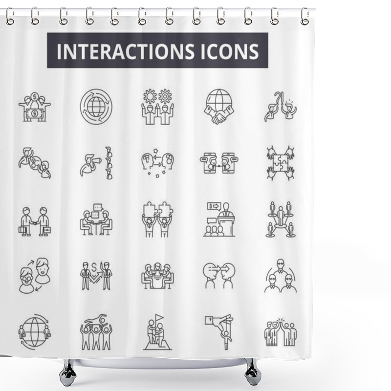 Personality  Interactions Line Icons For Web And Mobile Design. Editable Stroke Signs. Interactions  Outline Concept Illustrations Shower Curtains