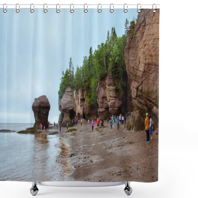 Personality  Bay Of Fundy, Canada - August 12, 2015:People Walk On The Bottom Of The Bay Of Fundy As The Tide Is Out On An Overcast Day Shower Curtains