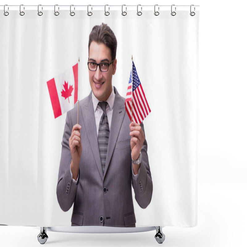 Personality  Young Businessman With Flag Isolated On White Shower Curtains