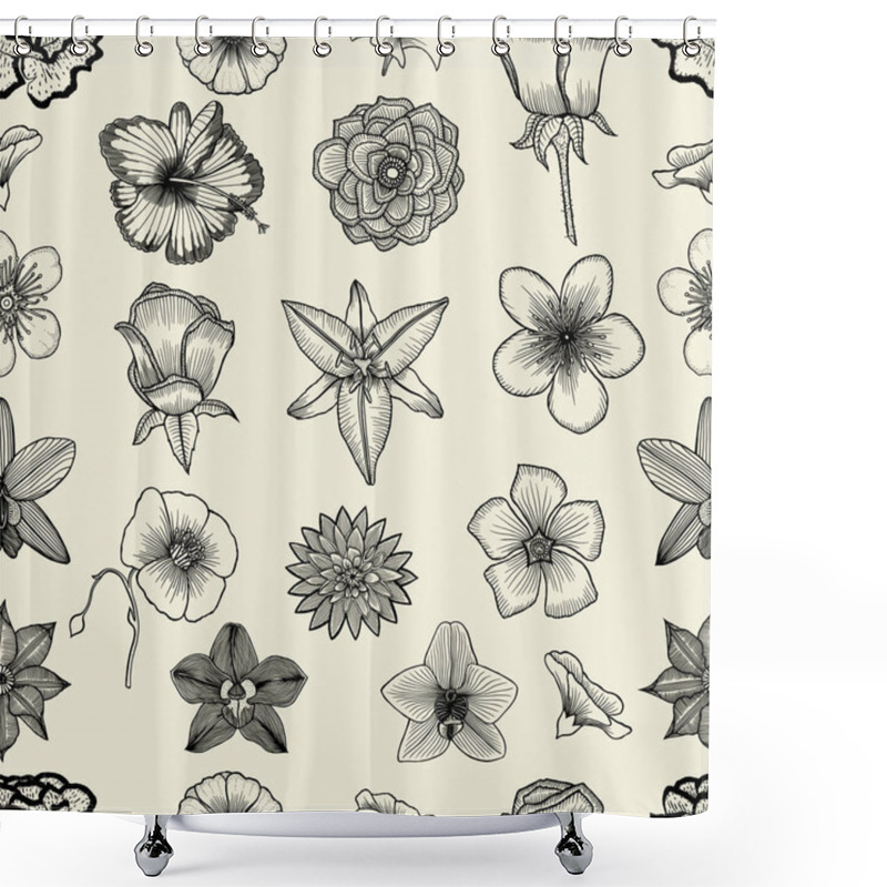 Personality  Doodle Flowers Seamless Pattern Shower Curtains