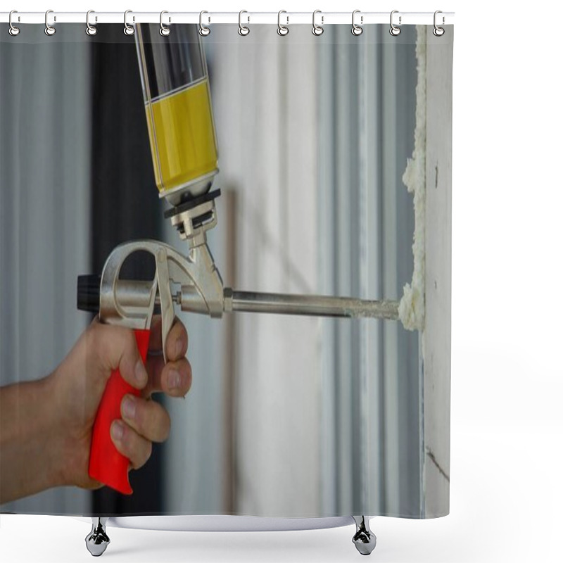 Personality  Applying Expanding Foam For Window Installation. Shower Curtains