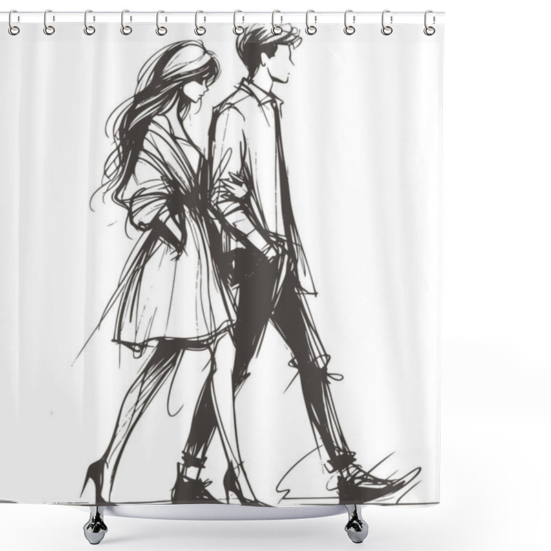 Personality  Minimalistic Drawing Of A Couple In Casual Clothes Made With Dynamic Lines Shower Curtains