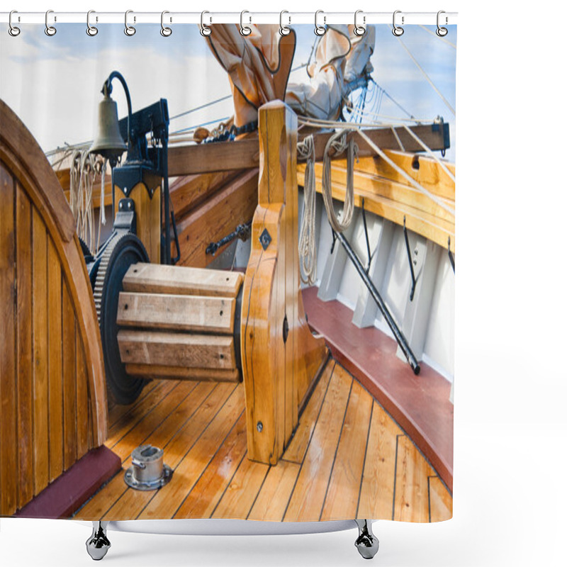 Personality  Ship's Bell And Anchor Lifting Mechanism On An Old Sailboat Shower Curtains