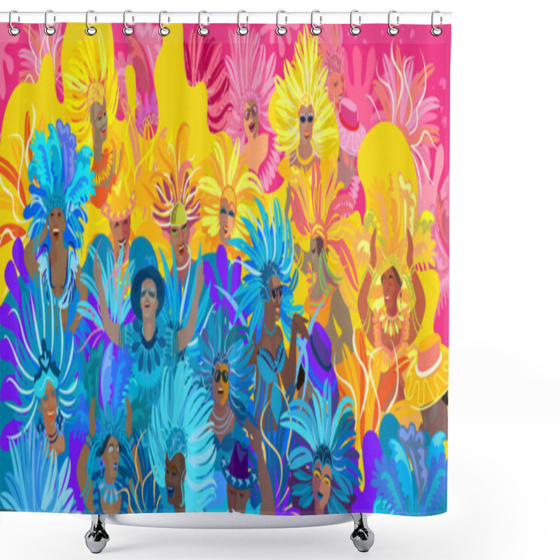 Personality  2024 Abstract Rio Brazilian Carnival Music Dance Festival Night Party Happy People Samba Dancers Parade Sambadrome, New Orleans, Mardi Gras, Notting Hill London, Venezia Costume Mask Firework Exotic Tropical Palm Leaves Spanish San Fermin Card Vector Shower Curtains