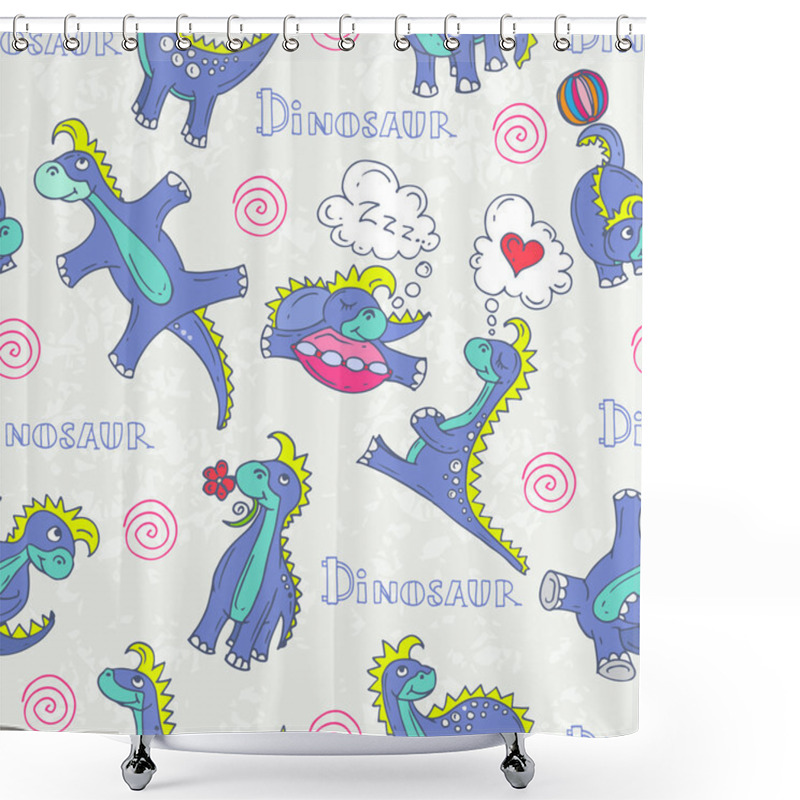 Personality  Vector Seamless Pattern With Cartoon And Funny Dinosaurs Shower Curtains