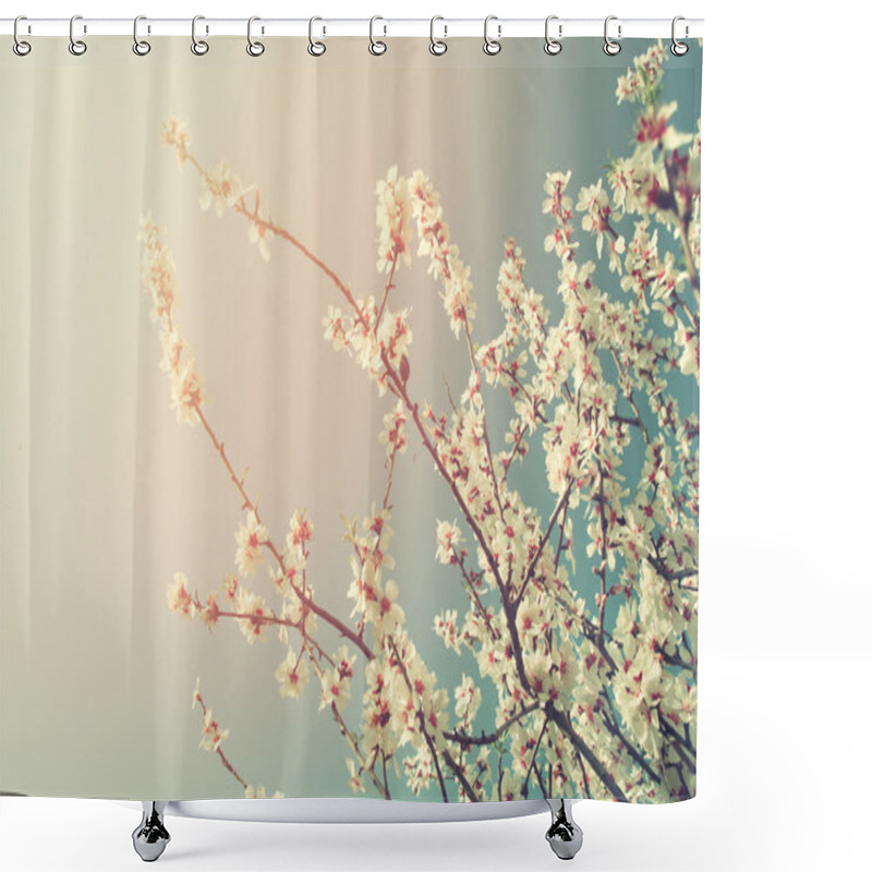 Personality  Abstract Dreamy And Blurred Image Of Spring White Cherry Blossoms Tree. Selective Focus. Vintage Filtered Shower Curtains