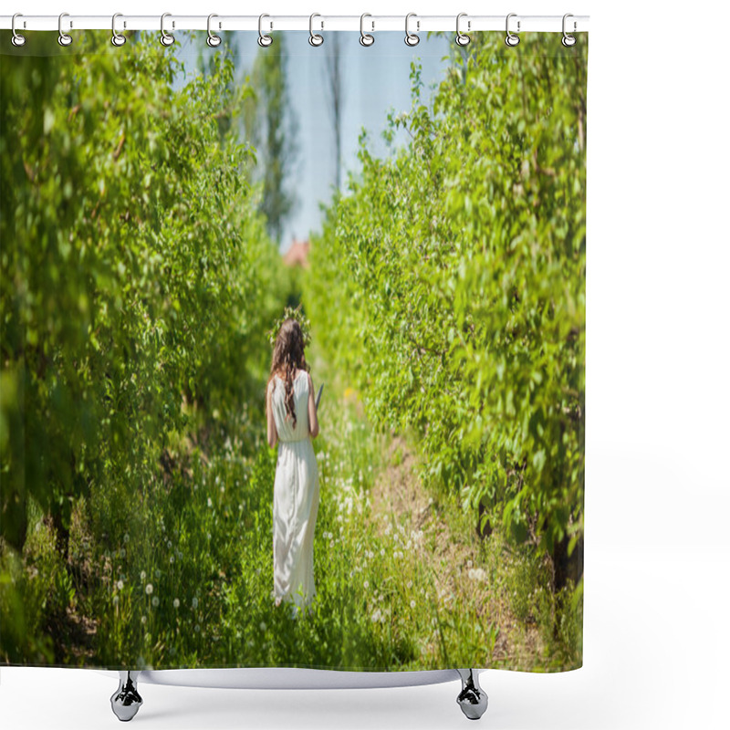 Personality  Portrait Of A Beautiful Blonde Girl In The Flowered Garden Shower Curtains