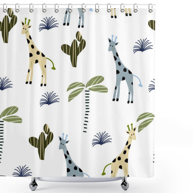 Personality  Seamless Pattern In Scandinavian Style With Giraffe Shower Curtains