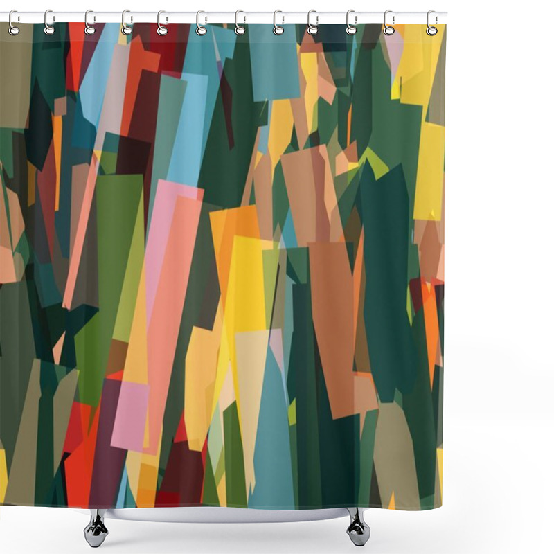 Personality  Seamless Funky Expressive And Energetic Paper Cut Out Collage Surface Pattern Design For Print. High Quality Illustration. Surreal And Dramatic Vivid Stylish Artistic Graphic Design. Strange Geo Camo. Shower Curtains