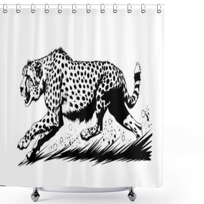 Personality  Running Cheetah Hand-drawn With Ink On White Background Logo Shower Curtains