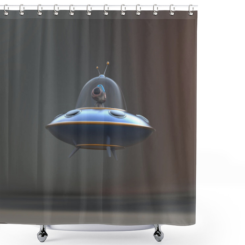 Personality  Cartoon Alien In UFO Shower Curtains