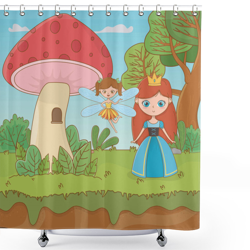 Personality  Fairytale Landscape Scene With Princess And Fairy Shower Curtains