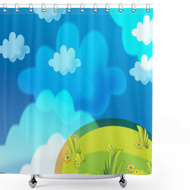 Personality  Cartoon Summer Or Spring Nature Background With Space For Text - Illustration For Children Shower Curtains