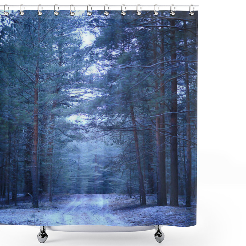 Personality  Winter Fir Trees In The Forest Landscape With Snow Covered In December Shower Curtains