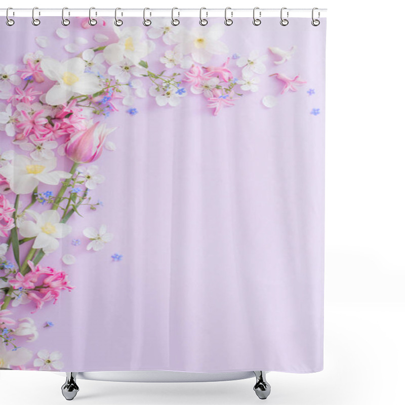 Personality  Beautiful Spring Flowers On Paper Background Shower Curtains