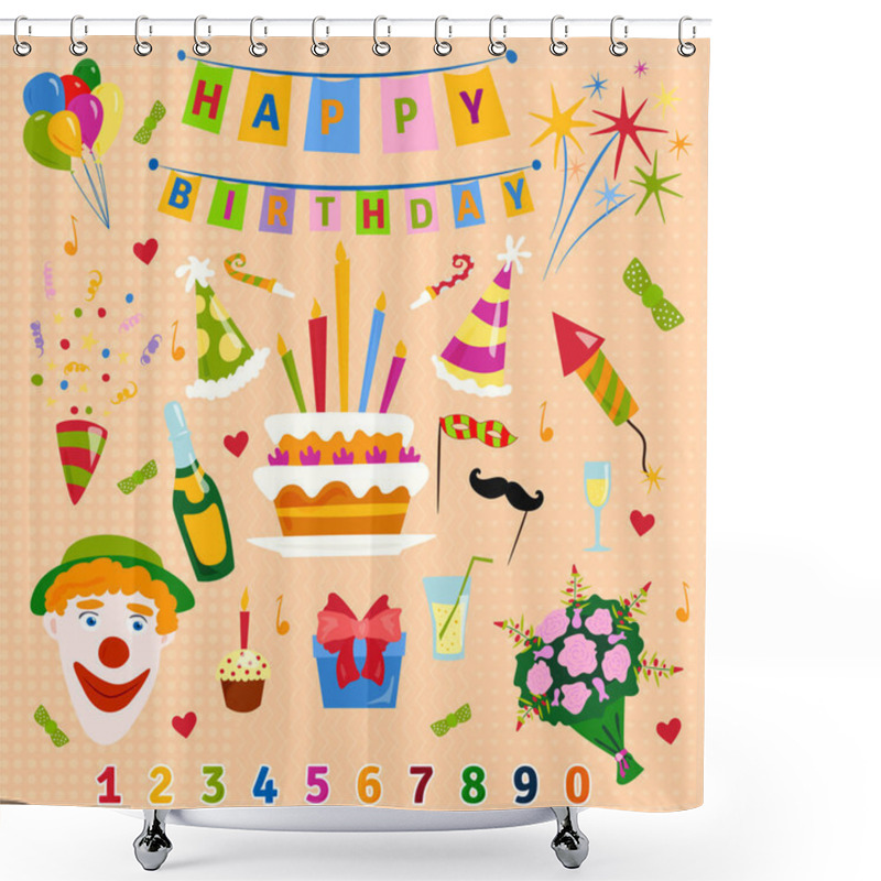 Personality  Happy Birthday Symbols Vector. Shower Curtains