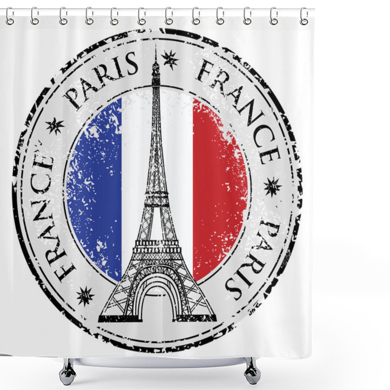 Personality  Paris Town In France Grunge Stamp, Eiffel Tower Vector Shower Curtains