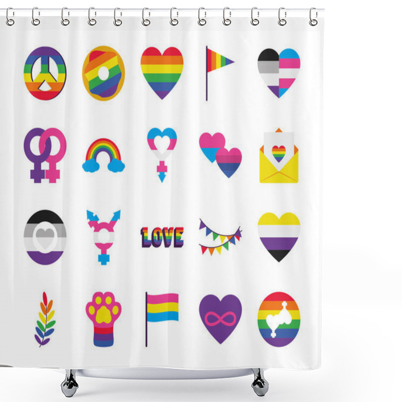 Personality  Hearts And Pride Icon Set, Flat Style Shower Curtains