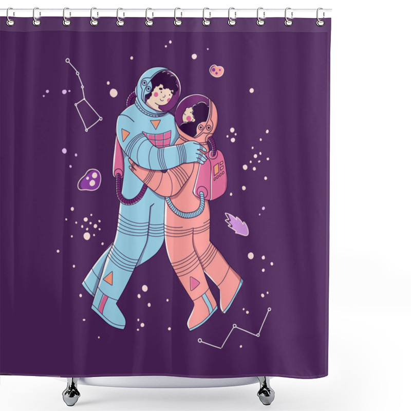 Personality  Lovers In Space Suits, In Space. Space Tourism, Exploration, Flight To Mars. Shower Curtains